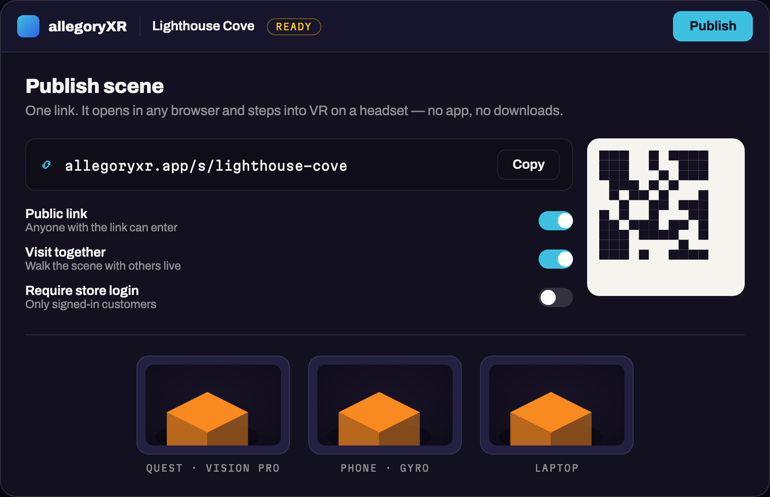 AllegoryXR editor — publish