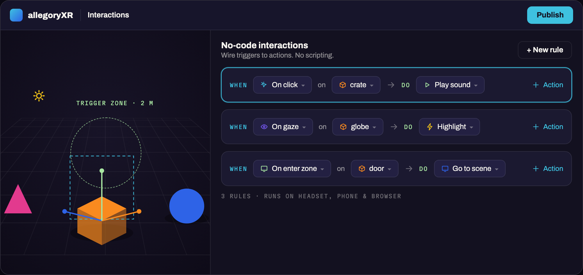 AllegoryXR editor — interactions