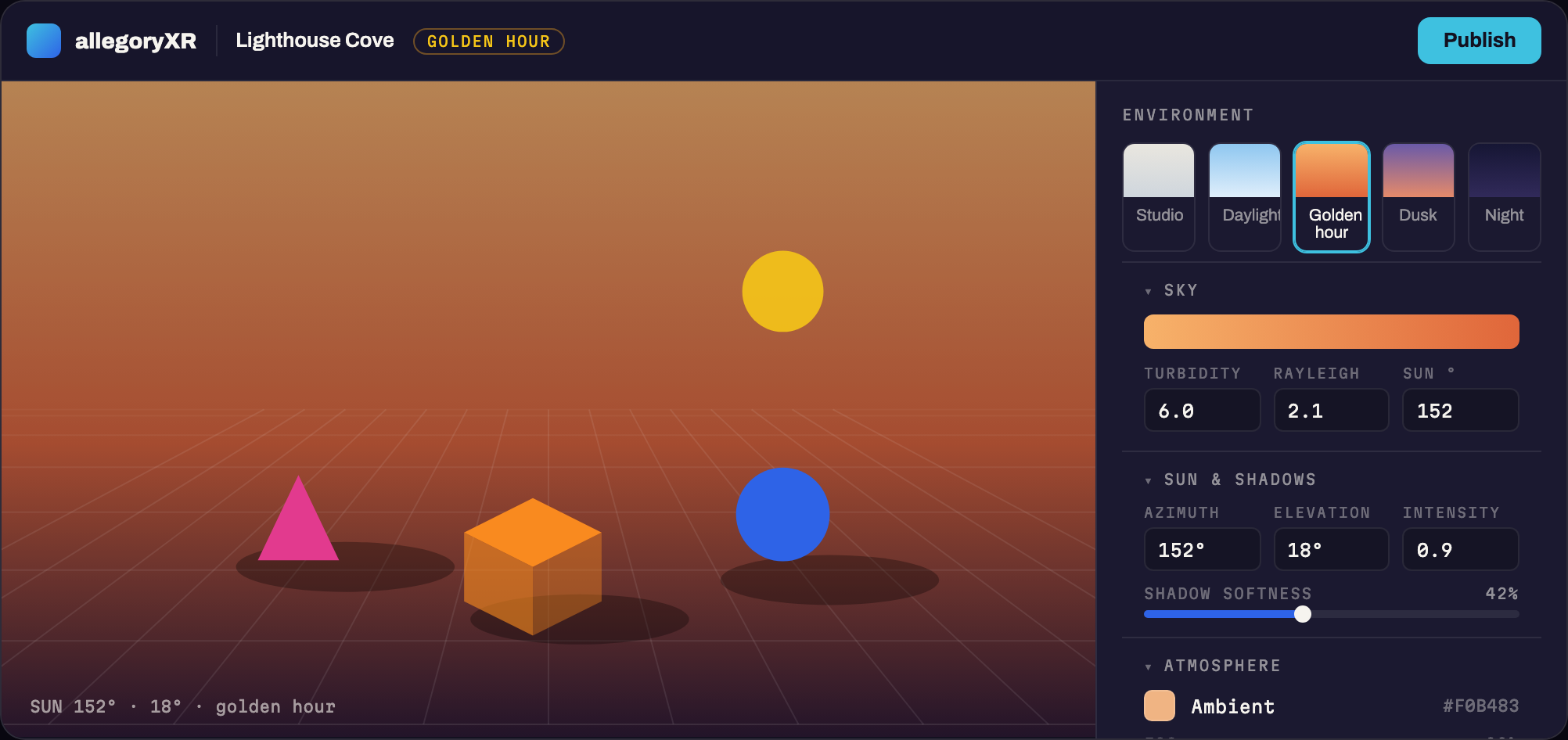 AllegoryXR editor — lighting